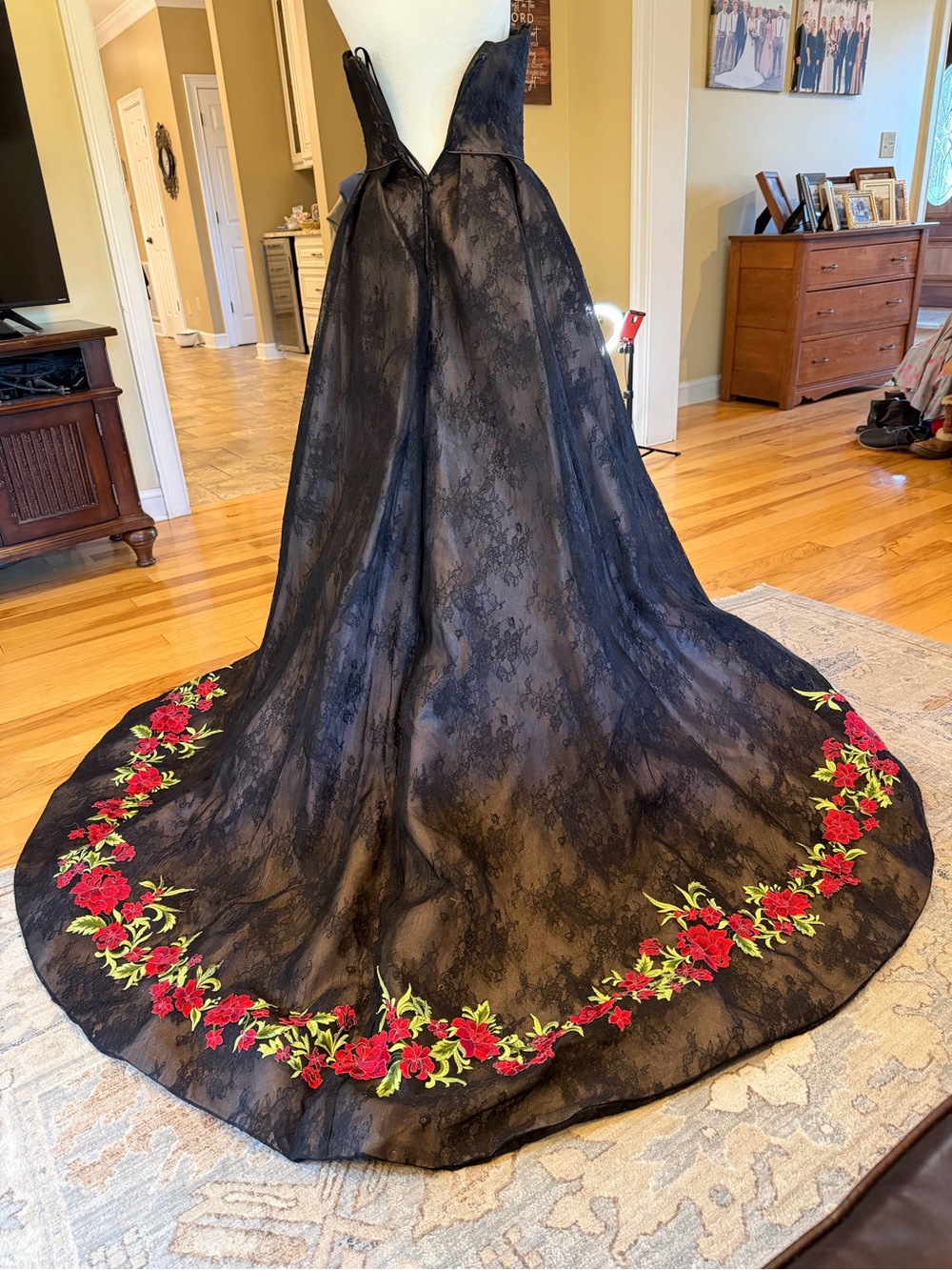 Sherri Hill 51834 High Low Black Lace Embroidered Floral Prom Dress Gown Size 4 - Picture 12 of 15